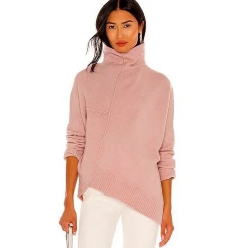AllSaints Lock Roll Neck Sweater Rose Pink Size Medium Wool Yak Asymmetrical